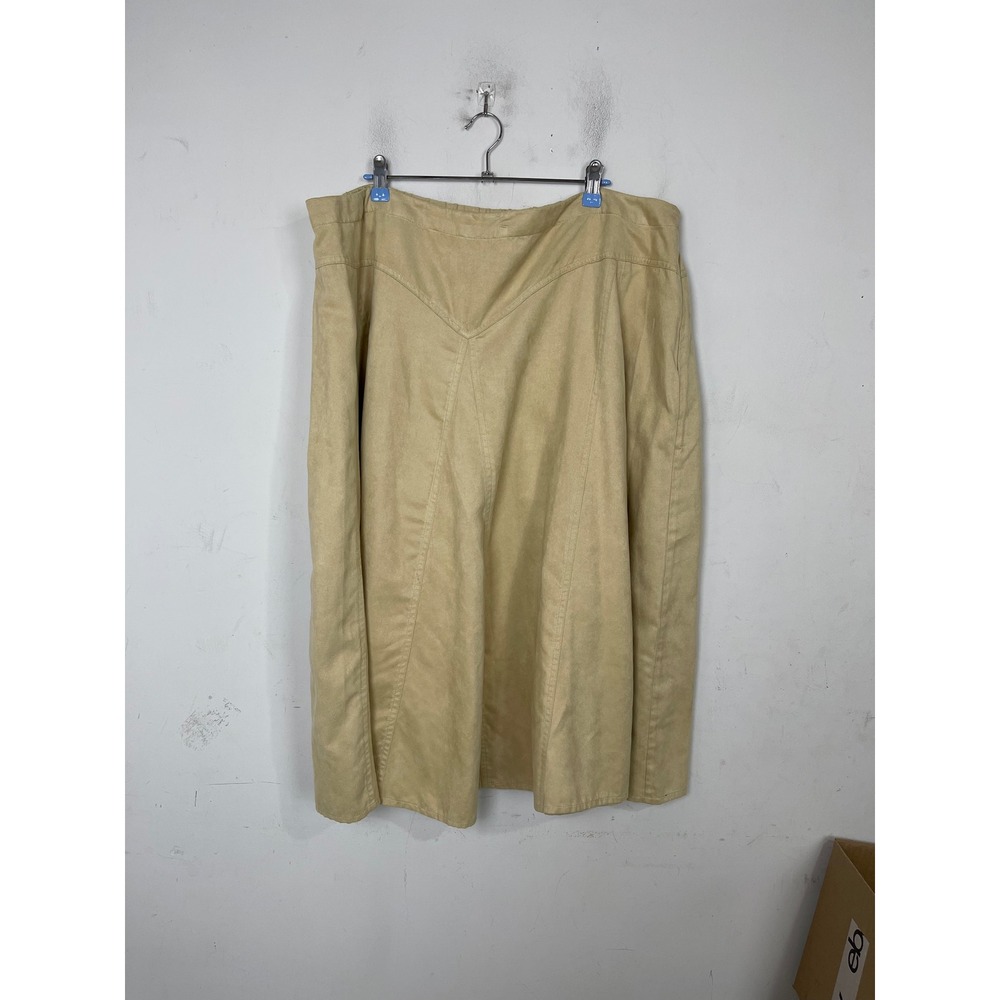 Coldwater Creek Faux Suede Midi Skirt Tan Beige Western V-Yoke Plus Size 2X